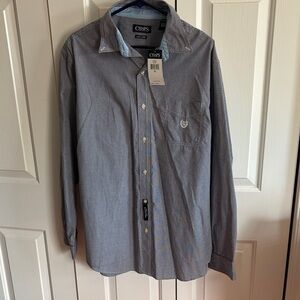 Chaps Men's Navy and White Striped Button Down Shirt